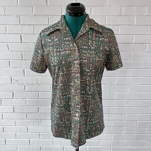 Vintage 70s multicolor floral polyester shirt